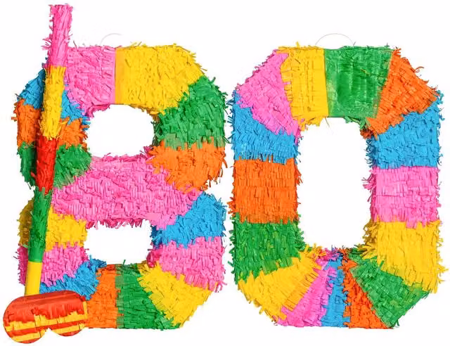 Fax Potato 80th Birthday Anniversary Pinata Set with Stick and Blindfold in Multicolour
