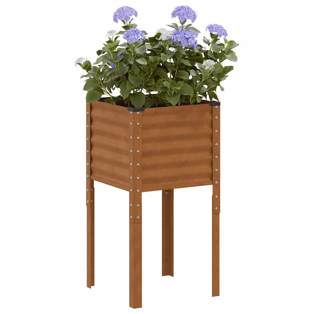 Berkfield Home Decorative Garden Planter in Brown Weathering Steel, W/D/H: 45 x 45 x 88 cm – 2