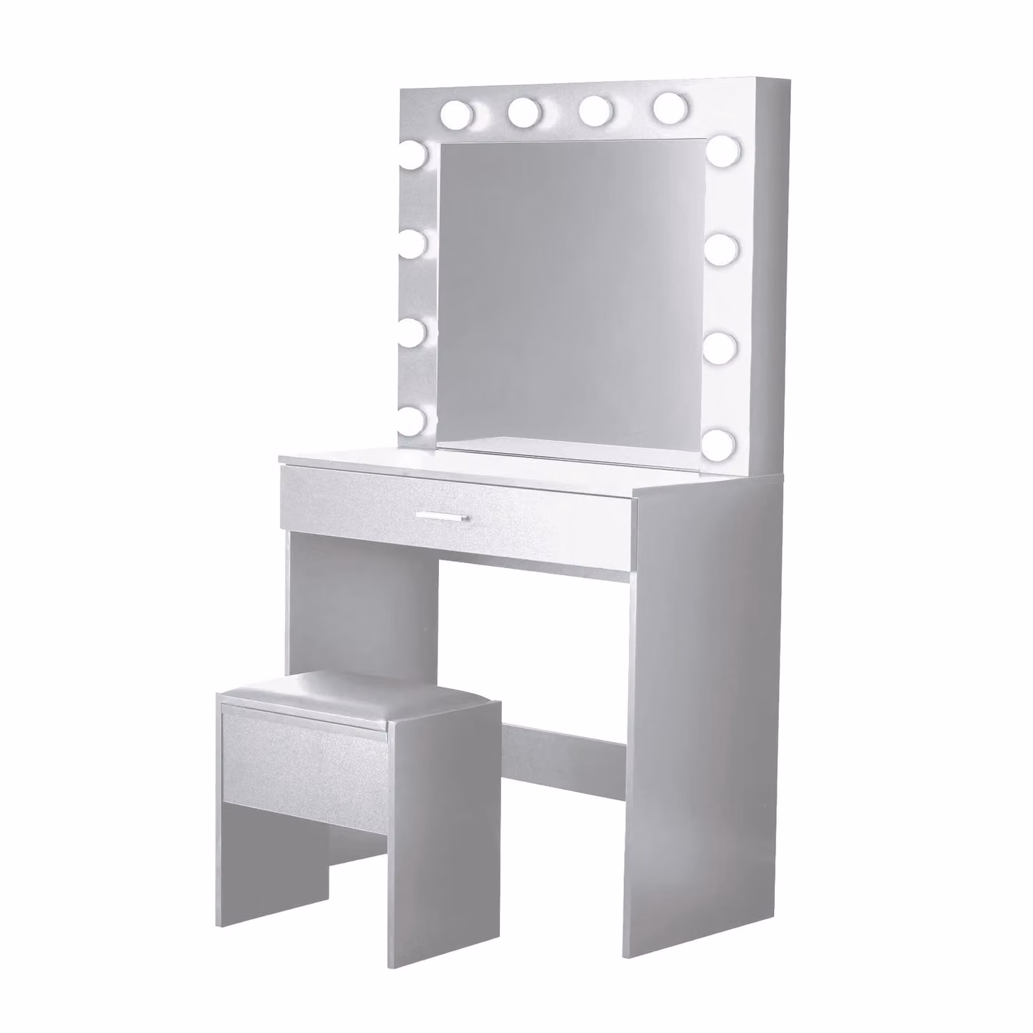 Home Source Dressing Table with Stool and Hollywood LED Mirror Set in White, W/D/H: 140 x 40 x 80 cm – 3