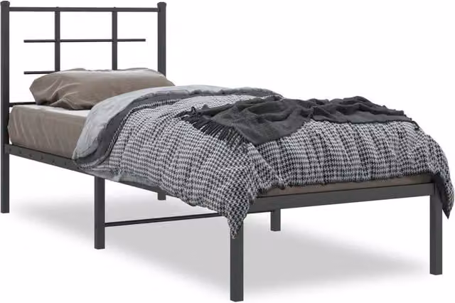Berkfield Home Metal Bed Frame with Headboard, Black, W: 75 cm, L: 190 cm