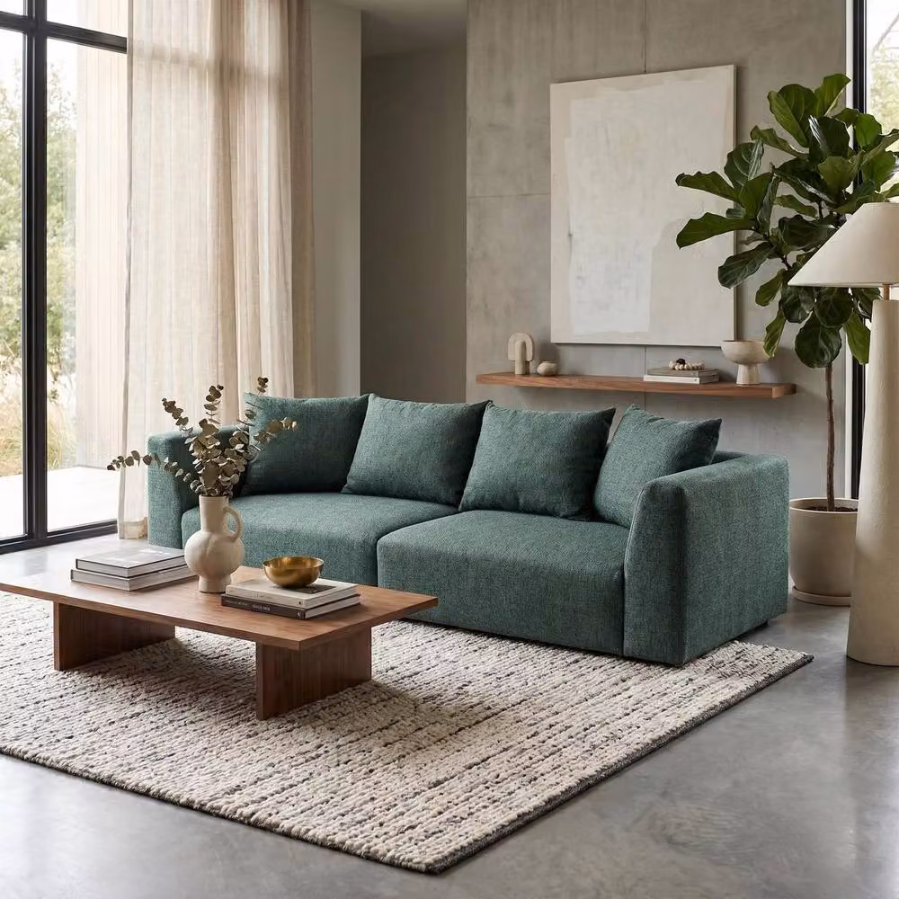 Abakus Direct Tokyo 3 Seater Sofa in Green Brushed Tweed Fabric with Deep Seats – 2