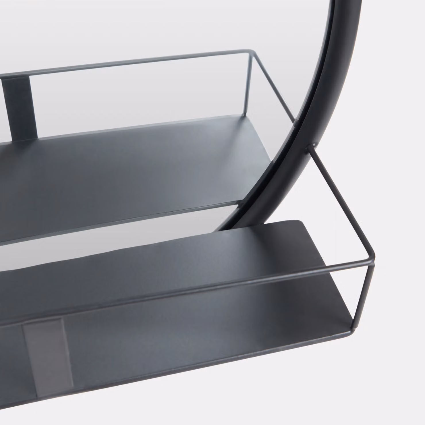OHS Black Round Wall Mounted Bathroom Mirror with Shelf, Diameter: 40 cm – 2