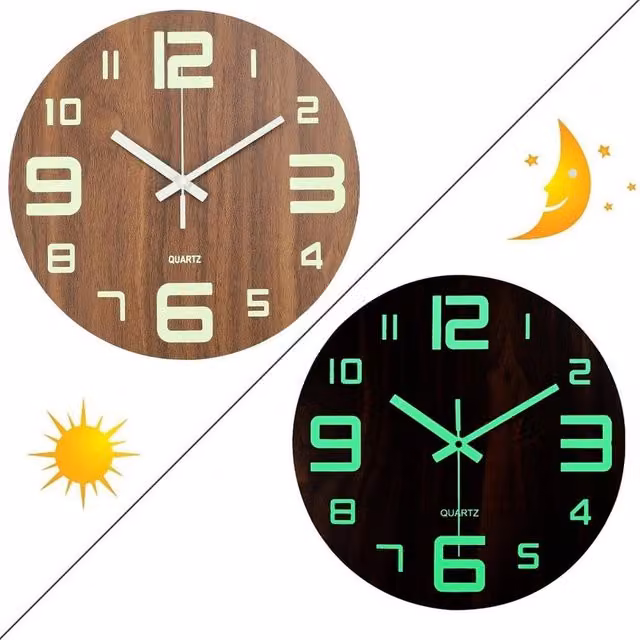 KORVIXA Modern Round Analog Wall Clock in Brown Wood, Diameter: 30.48 cm – 1