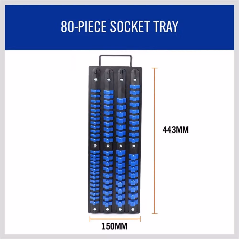 Nordara 80-Piece Socket Storage Rail in Blue, Mountable ABS and Metal Organiser for 1/4, 3/8 and 1/2 inch Sockets – 2