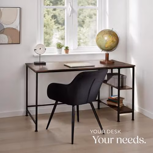tectake Modern Computer Desk with Side Storage Shelves in Brown and Black, W/D/H: 140 x 60 x 76.5 cm – 7