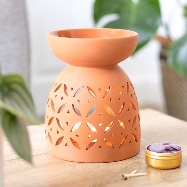 Kingsbury Gifts Large Terracotta Ceramic Oil and Wax Burner in Orange and Brown, Height: 20 cm