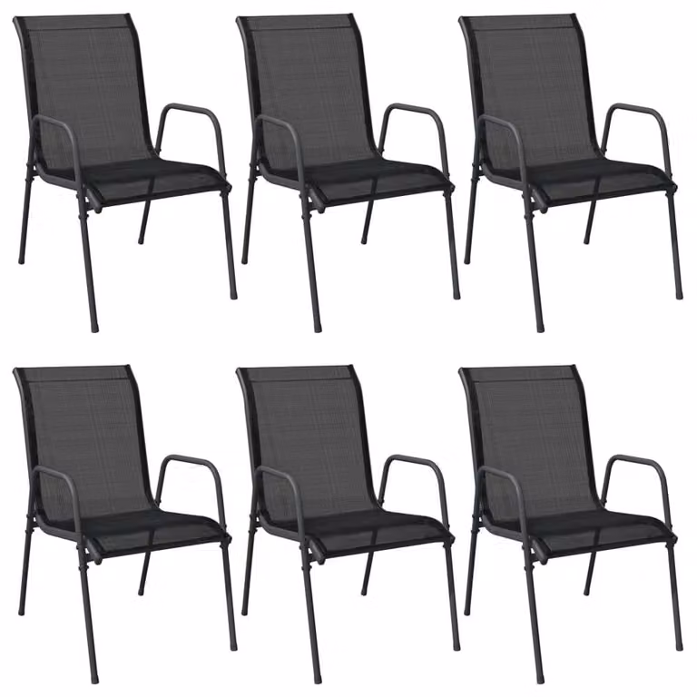 Berkfield Home Set of 6 Modern Garden Chairs in Black Powder Coated Steel and Textilene Fabric