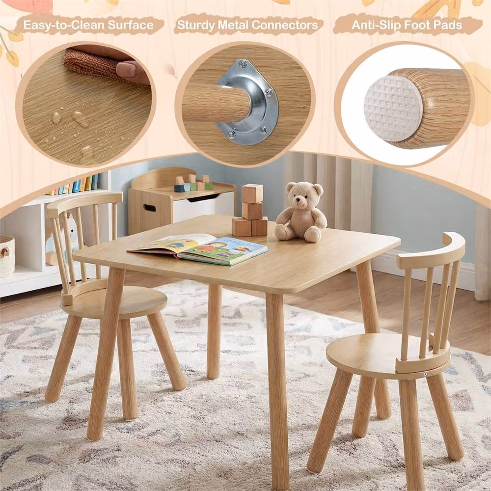 Kelvenix Brown Wooden Childrens Activity Table and Chair Set – 2