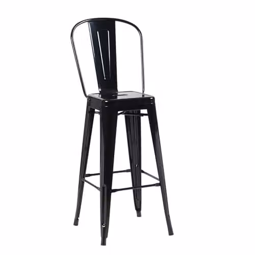 FWStyle Bistro Black Bar Chairs Set of 4, Galvanised Steel, H 117 x W 48 x D 44 cm