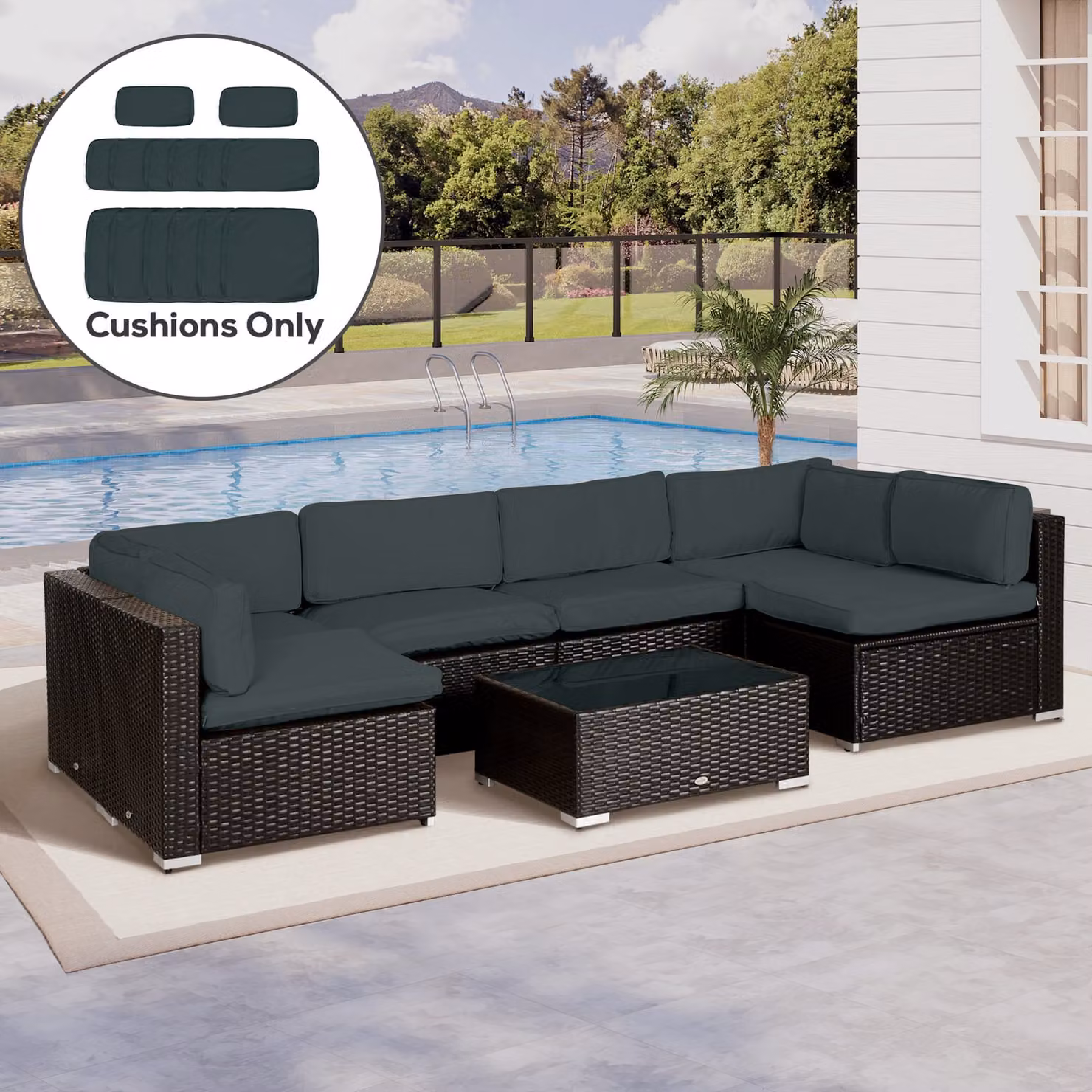 Outsunny Replacement Dark Grey Polyester Garden Rattan Sofa Cushion Cover – 1