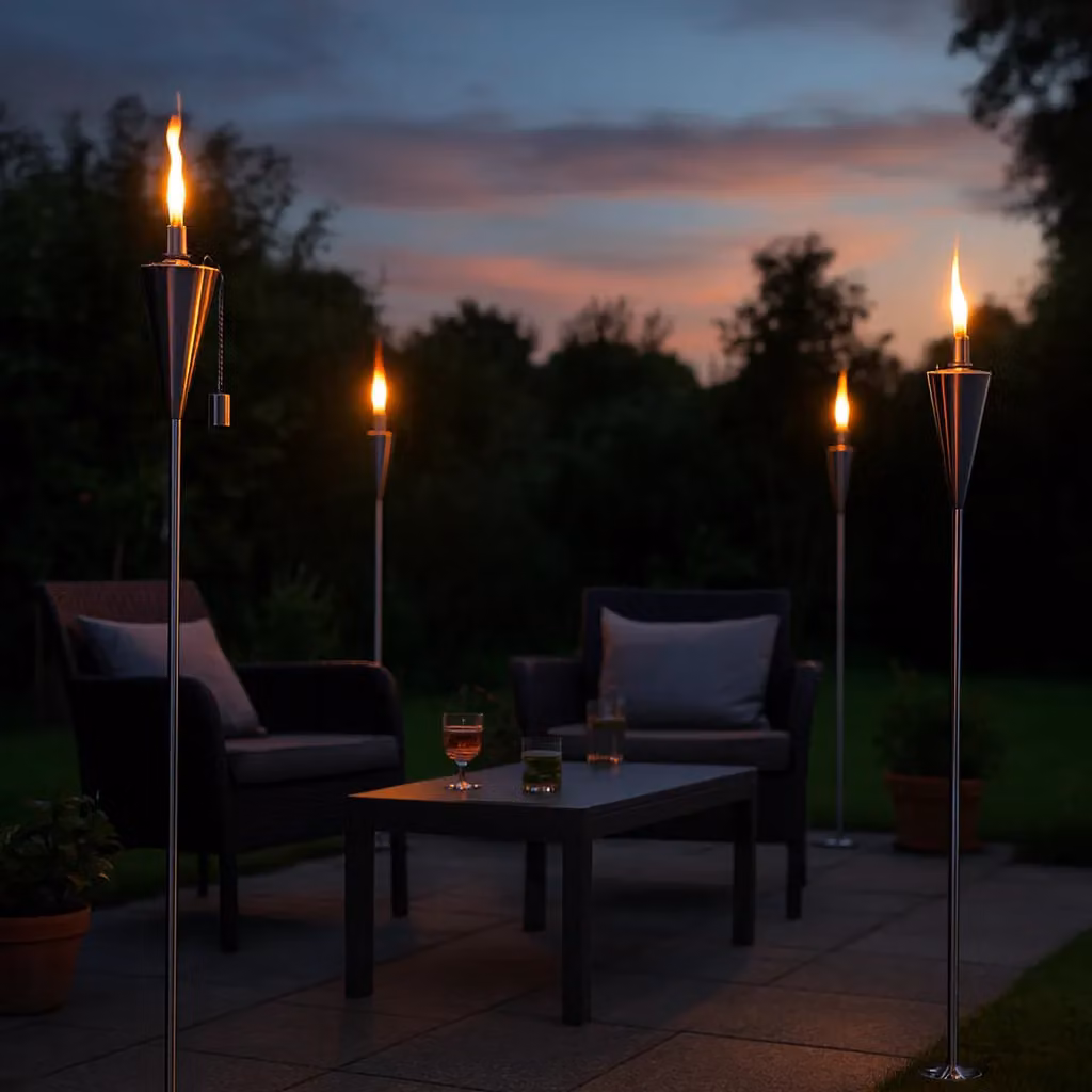 Harbour Housewares Metal Cone Garden Torches in Silver, Pack of 2, Height: 146 cm – 6