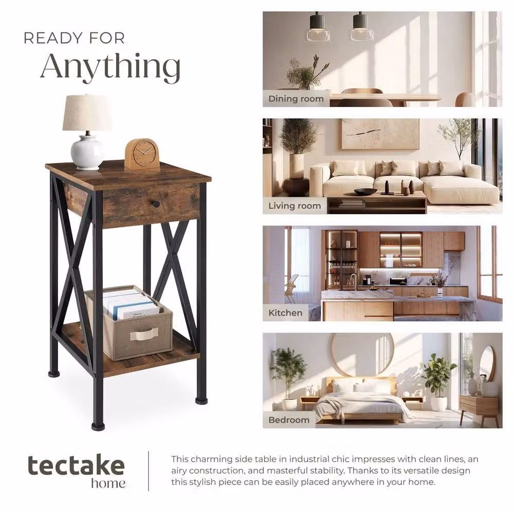 tectake Dayton Bedside Table in Dark Brown – 7