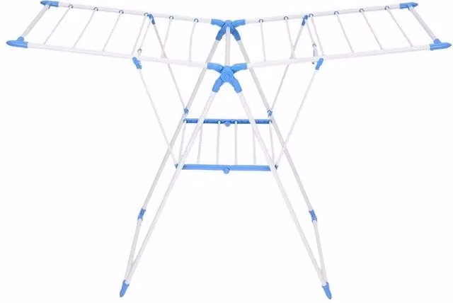 FORGEVIO Foldable Floor-Standing Clothes Drying Rack with Wing Arms in White and Multicolour