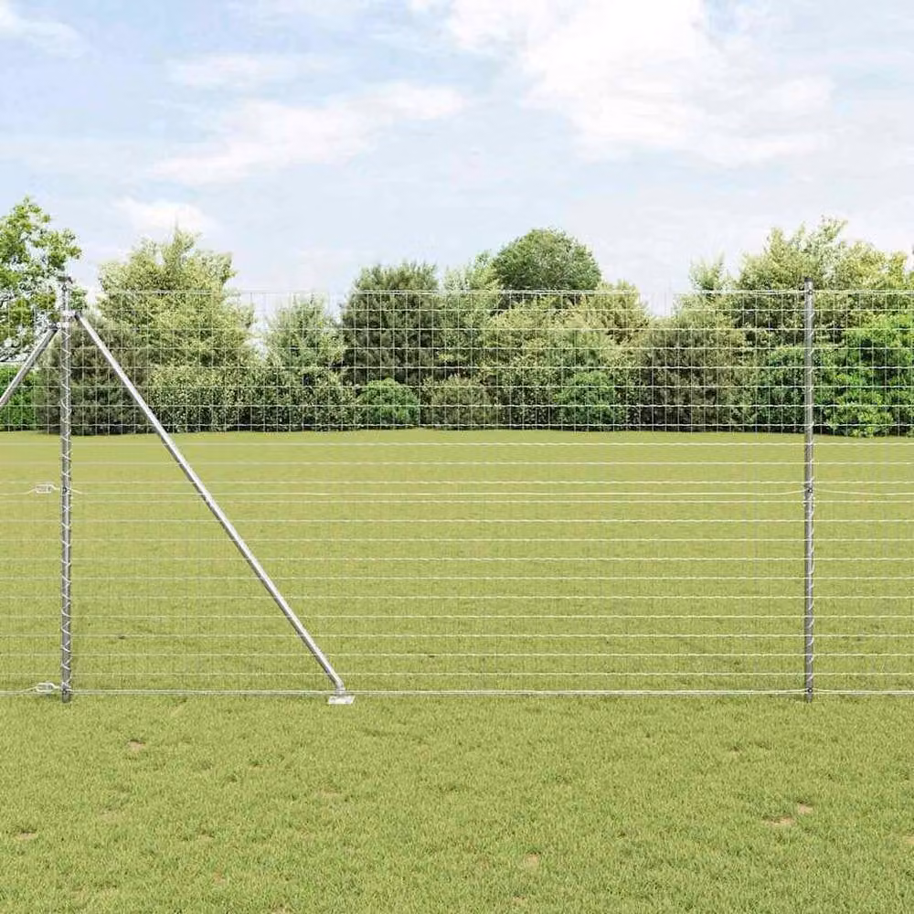 Berkfield Home Euro Fence with 7 Spike Posts, Galvanised Steel, Silver, W: 10 m, H: 1.5 m – 2