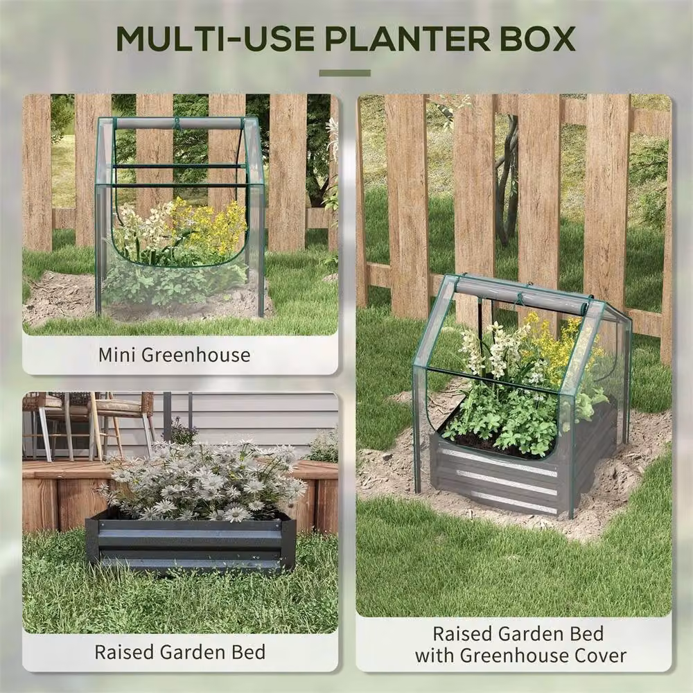 Havendro Grey Raised Garden Bed with Greenhouse and Window – 4