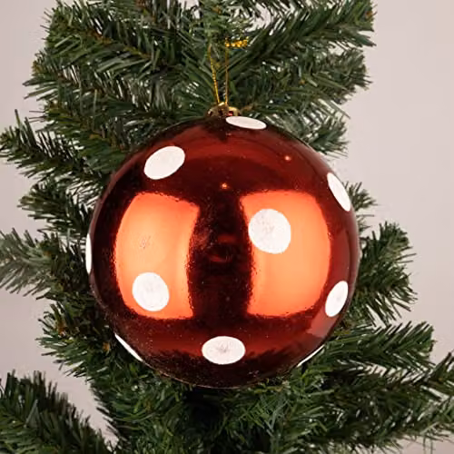 Shatchi 6-Piece Shatterproof Polka Dot Christmas Baubles in Red and White, 60mm Round Hanging Decorations – 3