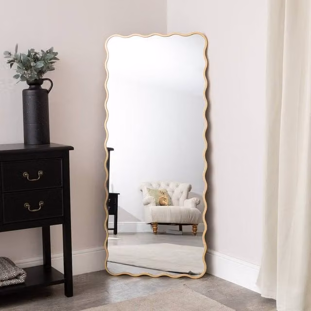Melody Maison Gold Full Length Wavy Wall Mirror, W: 70 cm, H: 165 cm