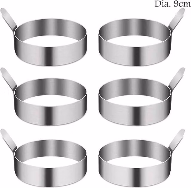 NESTLUNE 6-Piece Round Egg Rings for Frying Pans and Pancakes, Silver