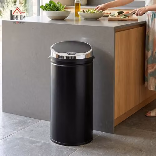 HOMCOM 42L Sensor Bin in Black Stainless Steel with Soft-Close and Fingerprint-Proof Lid, W/D/H: 30.5 x 30.5 x 68 cm – 2