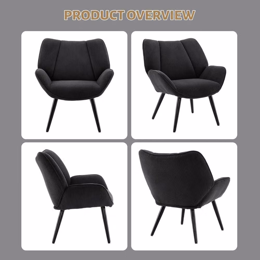VOGREX Modern Grey Wingback Accent Armchair with Metal Legs and Armrests – 5