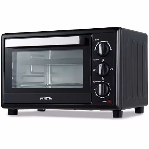 NETTA 30L Mini Electric Oven and Grill in Black, 1500W with Timer