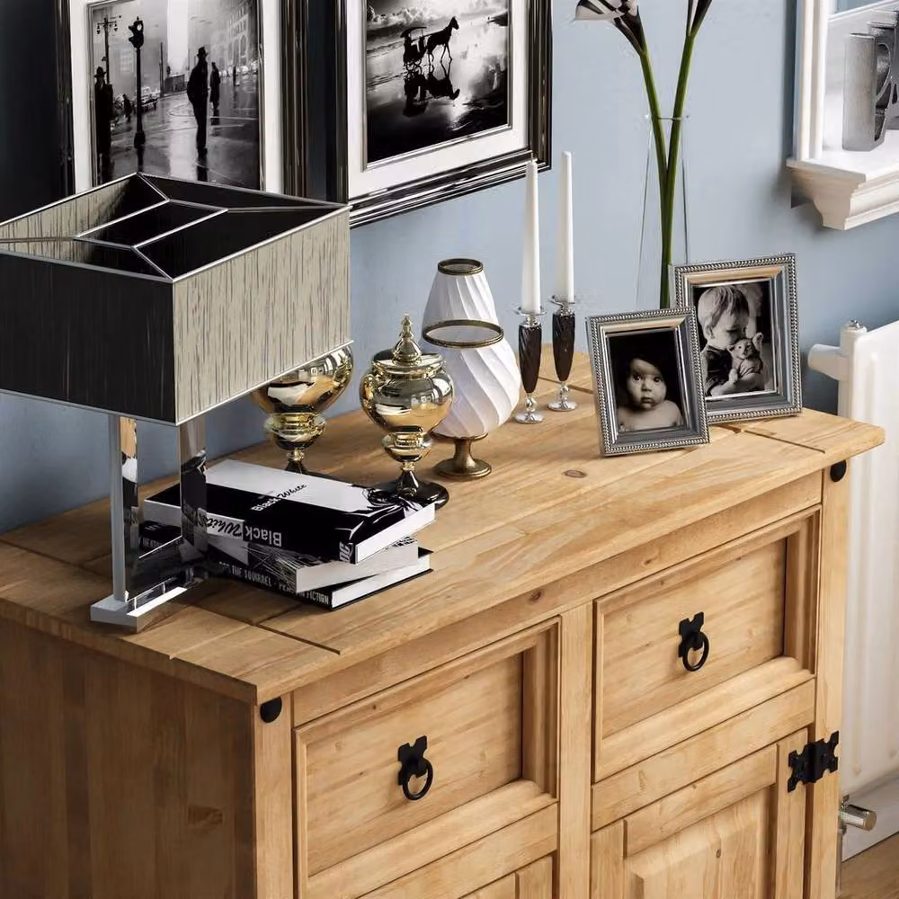 KORVIXA Brown Rustic Wood Sideboard with 2 Doors and 2 Drawers – 2