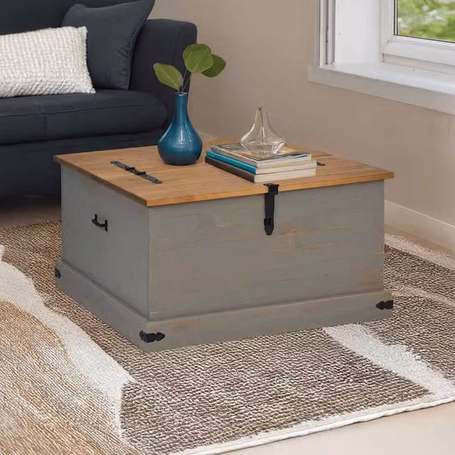 Berkfield Home HALDEN Storage Chest in Grey Solid Pine Wood, W/D/H: 91 x 91 x 47 cm