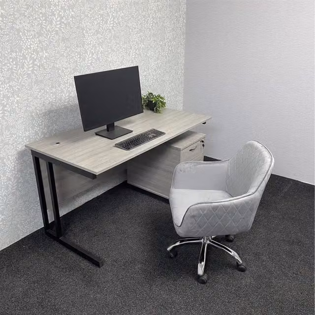 Kosy Koala Modern Home Office Set with Grey Desk and Black Swivel Chair and Drawer Pedestal, Width: 120 cm