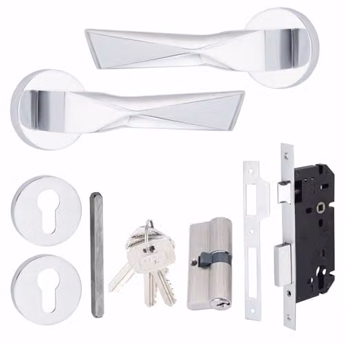 Golden Grace Aura Euro Lock Door Handles, Polished Chrome Key Lock Set, 70mm