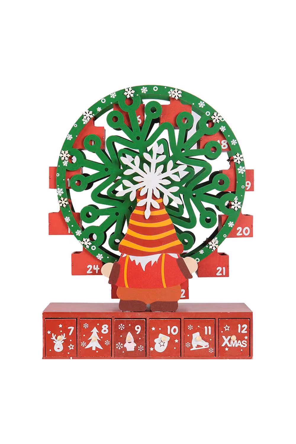 Living and Home Wooden Ferris Wheel Christmas Advent Calendar with Base in Red – 4