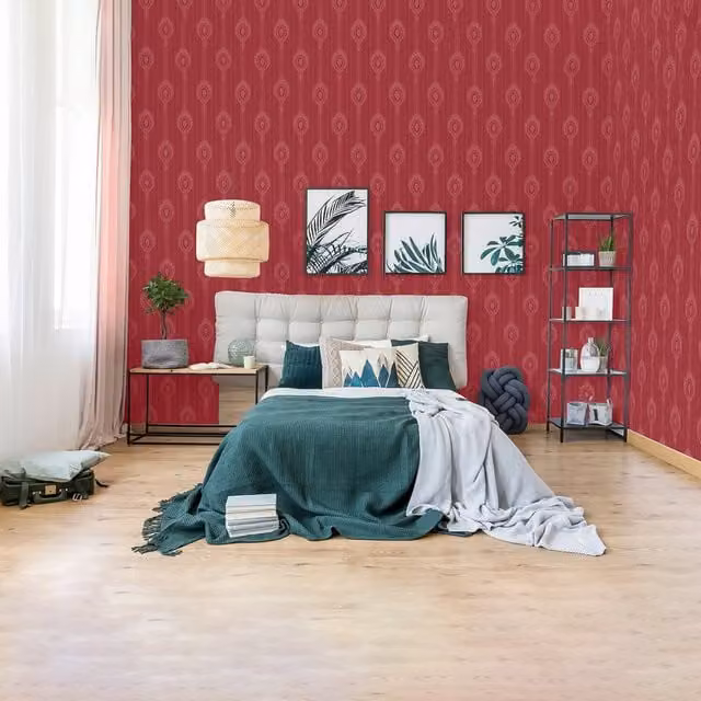 SK Filson Red and Blue Striped Abstract Vintage Washable Wallpaper Roll