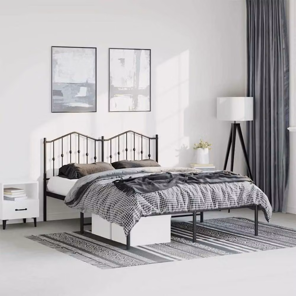 Berkfield Home Metal Bed Frame with Headboard in Black, W: 135 cm x D: 190 cm – 2