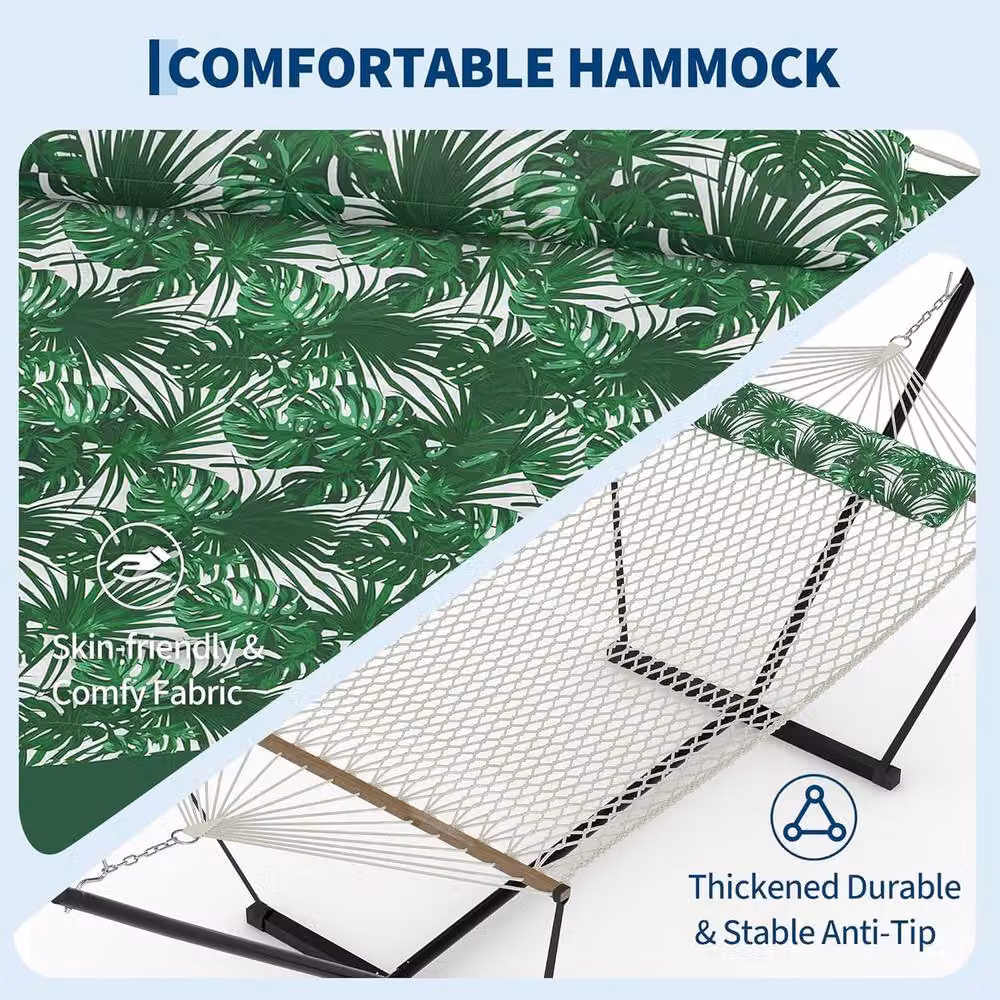 London Boutique Double Hammock with Stand and Pillow in Green – 4