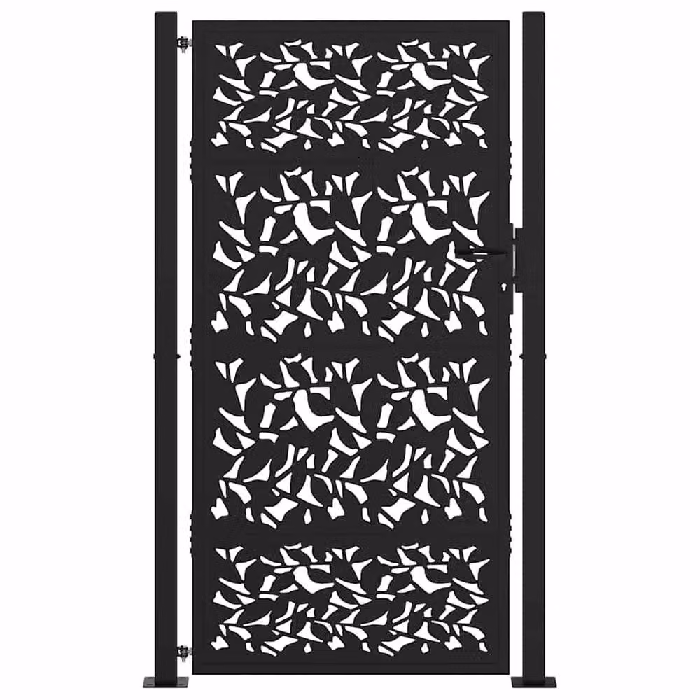 Berkfield Home Black Steel Leaf Design Garden Gate W: 105 cm, H: 180 cm – 3