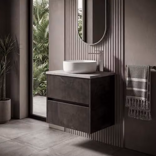 Balterley Modern Wall Mounted Bathroom Vanity Unit with Soft Close Drawers, Grey, W/D/H: 60.5 x 39 x 56.1 cm – 3