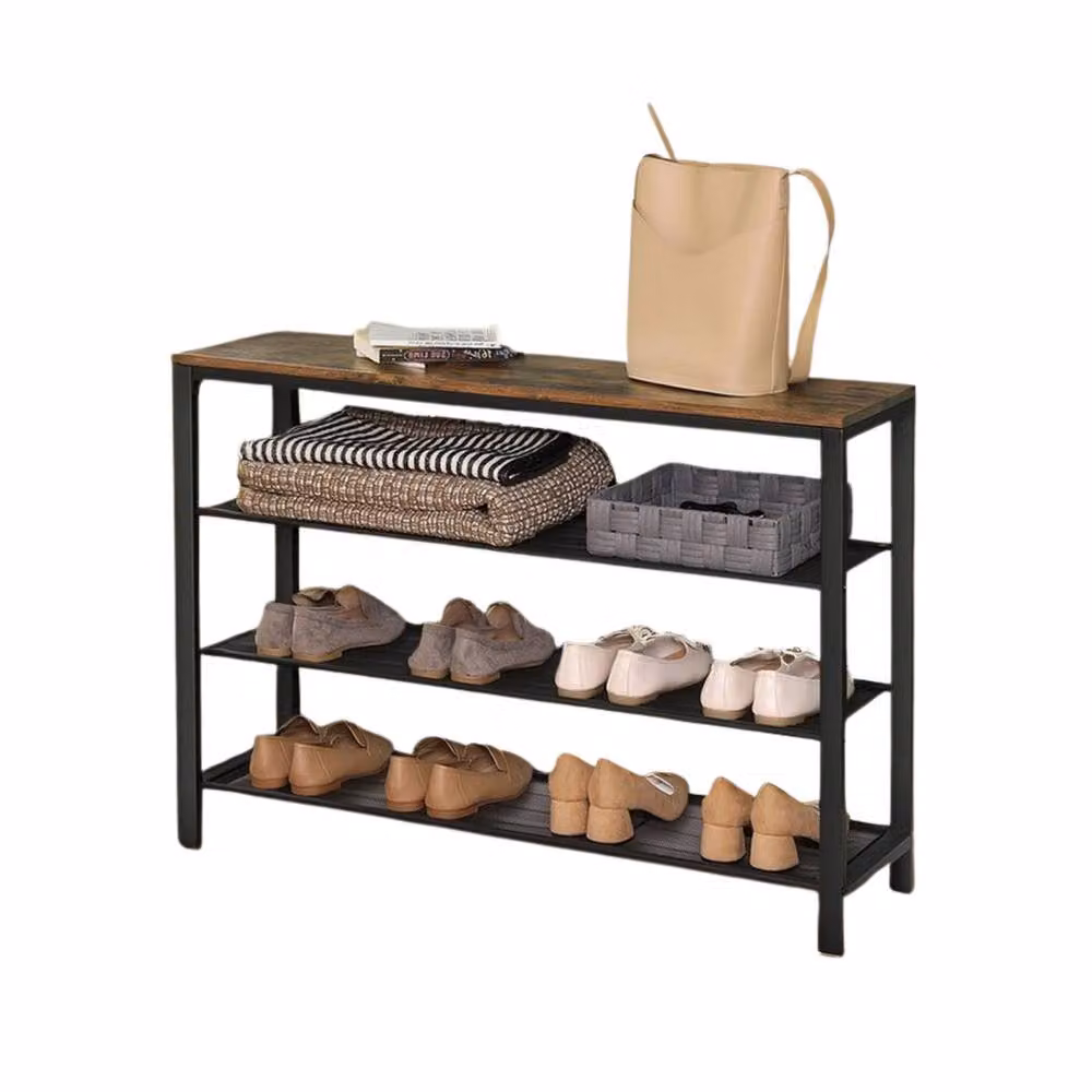 Pirlo Plush 4 Tier Brown and Black Rustic Shoe Rack Hallway Storage Organiser – 3