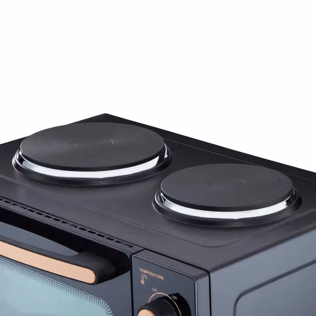 Cooks Professional 34L Mini Electric Multifunction Countertop Oven with 2 Hobs in Black and Copper – 5