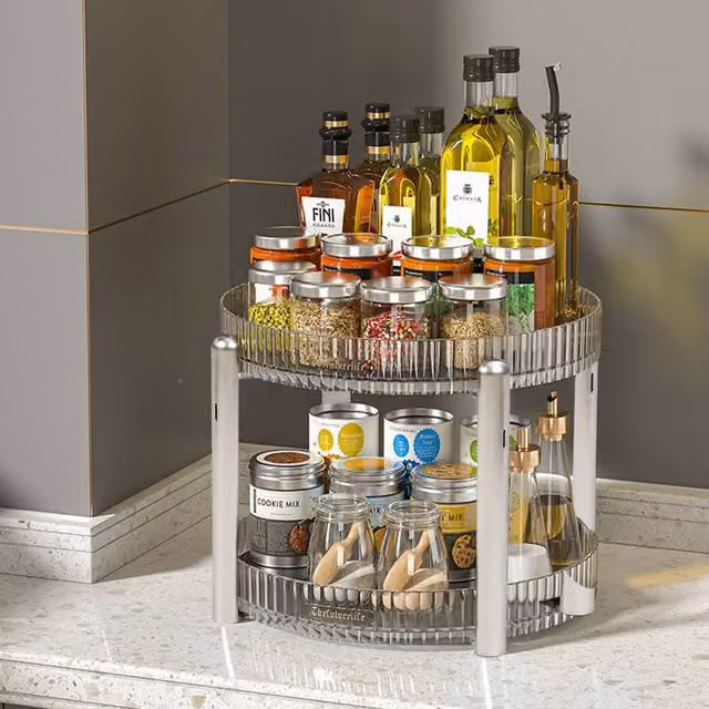Living and Home 2-tier Round Rotating Spice Rack Storage Organizer in Clear Acrylic