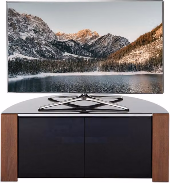 MDA Designs Sirius 850 TV Cabinet in Black Walnut and Oak with Glass and Wood Details, W/D/H: 188 x 51 x 44 cm