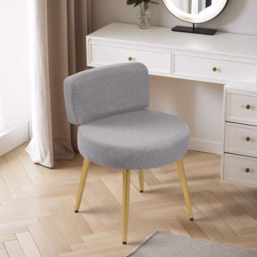 KORVIXA Velvet Vanity Stool with Backrest in Grey and Gold – 2