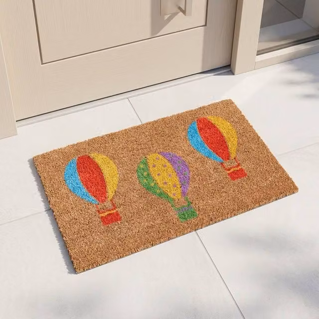 Garden Greatness Hot Air Balloons Natural Coir Doormat, Multicolour, W/D/H: 75 x 45 x 1.5 cm
