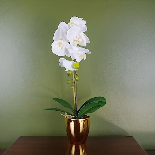 Leaf White and Gold Artificial Orchid Tabletop Floral Decoration