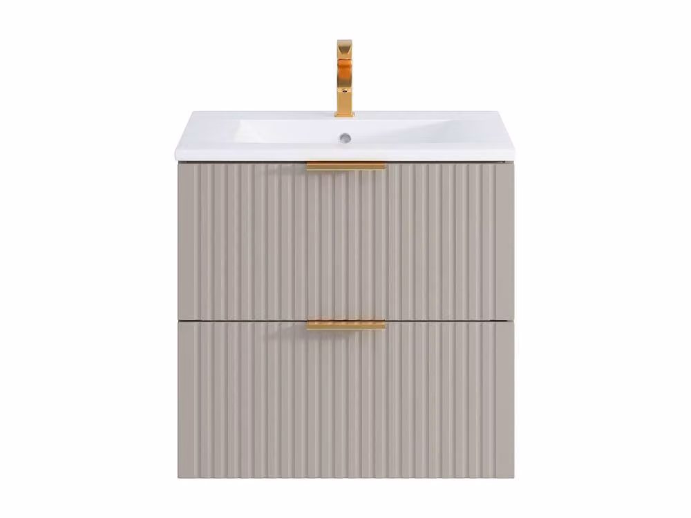 Vente-unique Ribbed Suspended Bathroom Unit with Inset Basin, Beige and White, W: 60 cm, D: 46 cm, H: 57 cm – 2