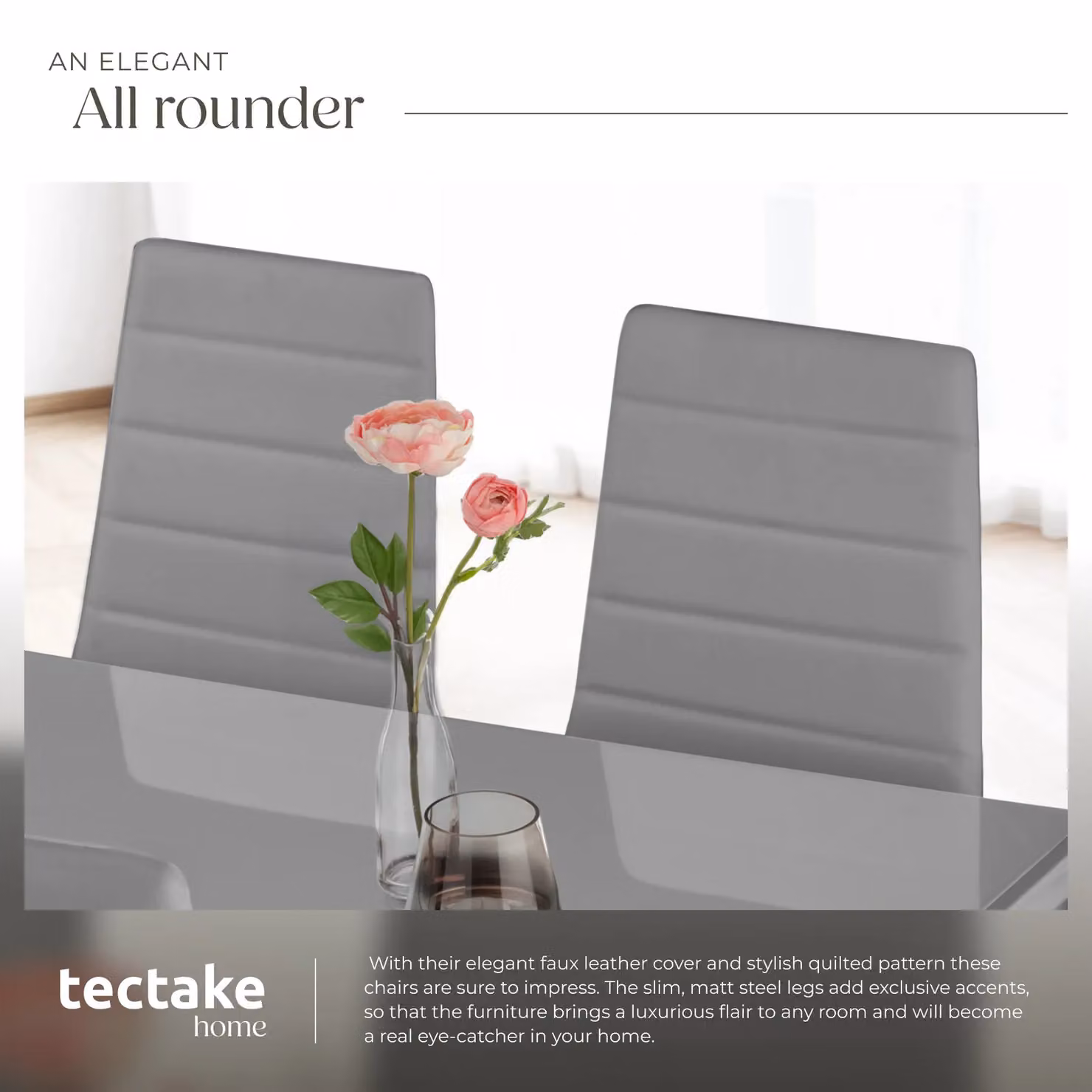 tectake Thomas Set of 4 Modern Dining Chairs in Grey Synthetic Leather – 5
