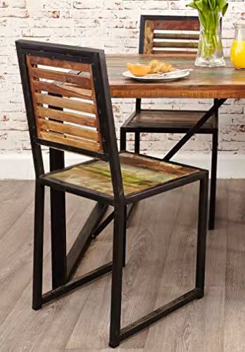 baumhaus Urban Chic Funky Dining Chair Pack of 2 Multicolour Wood and Metal Industrial Style W/D/H: 45 x 43 x 95 cm – 2