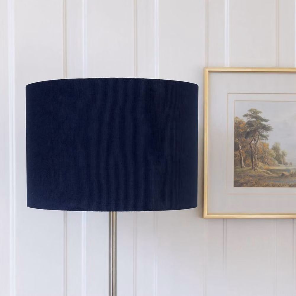 CGC Lighting Lola Round Corduroy Lampshade with Silk Inner in Blue, Diameter: 30 cm – 6