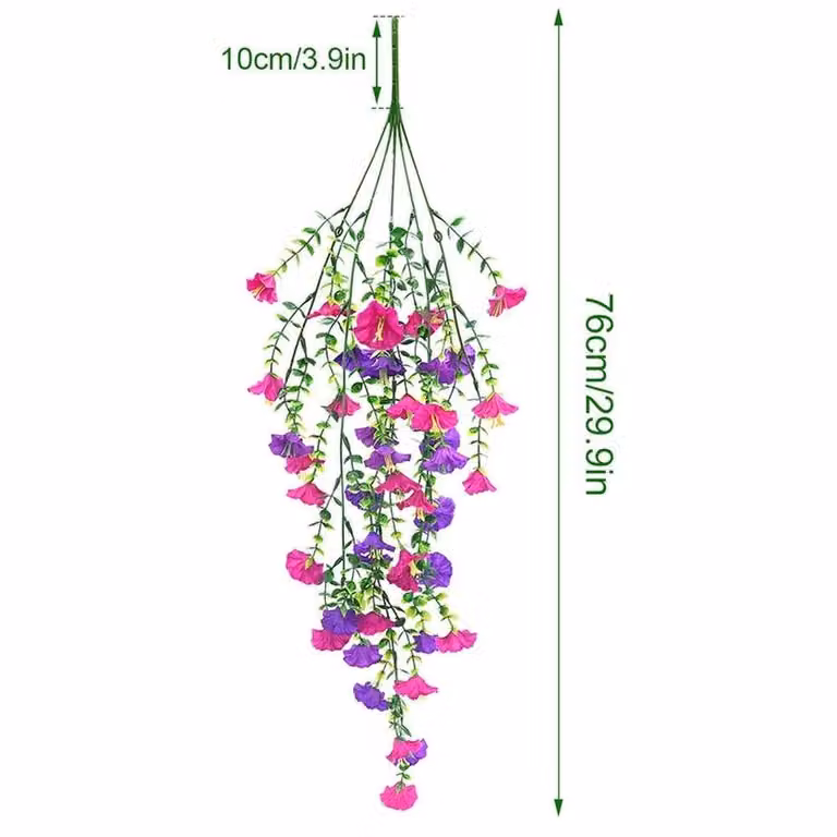 SPETLEK 2-Piece Multicolour Silk Hanging Basket Plants with Mixed Floral Design, W/D/H: 100 x 15 x 15 cm