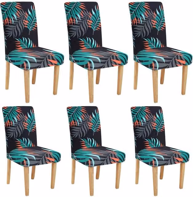 Roseley Set of 6 Floral Stretch Dining Chair Covers in Blue and Multicolour