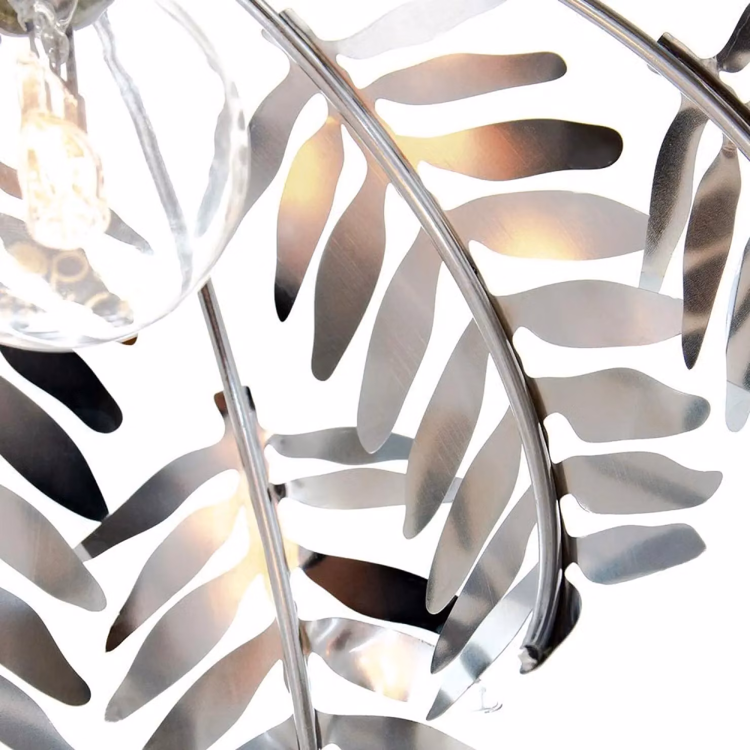 Happy Homewares Traditional Fern Leaf Design Ceiling Pendant Light Shade in Silver – 3