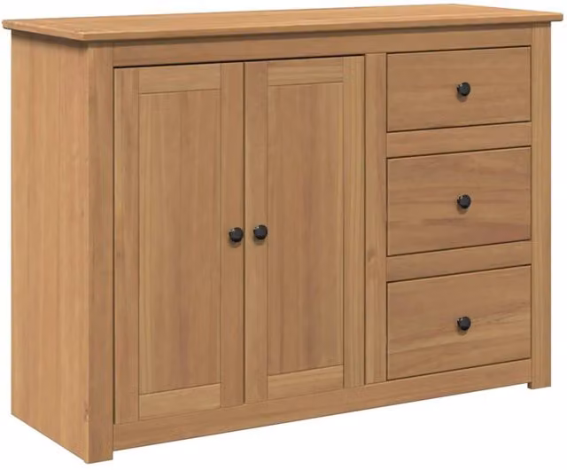 Berkfield Home Panama Sideboard with Drawers in Tan Solid Pine Wood, W/D/H: 112 x 40 x 80 cm